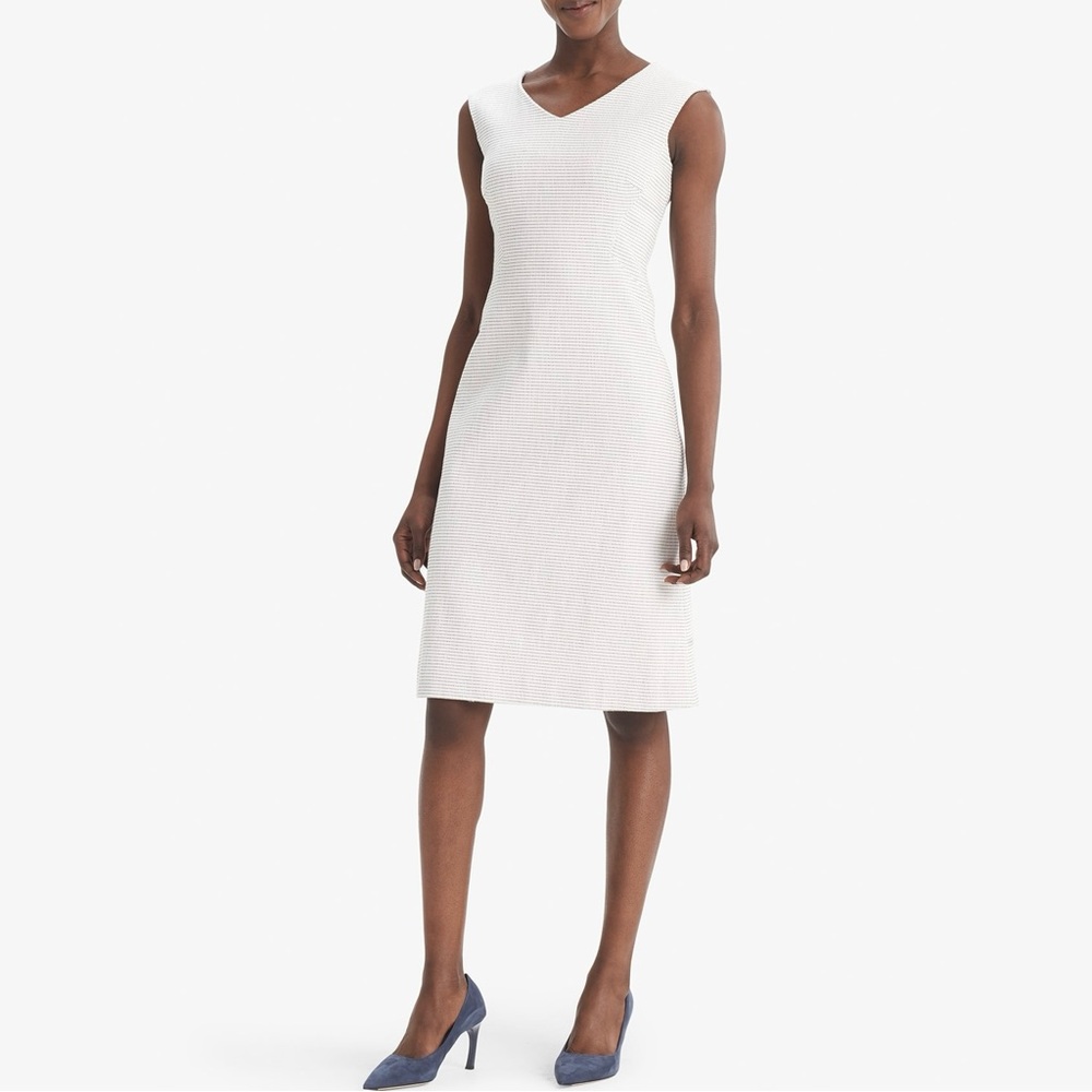 MM Lafleur Evelyn Dress Micro Jacquard Ivory Black V-Neck Sleeveless size 16